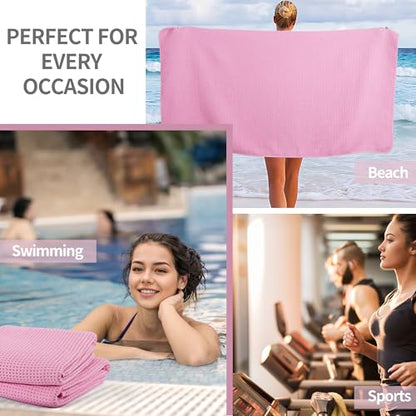 MICROFI New Microfiber Waffle Bath Towels, 2 Pieces, Oversized, Soft, Absorbent, Fast Drying, Lint Free 430 GSM (30''x60''/76cm x 152cm) - color: Pink