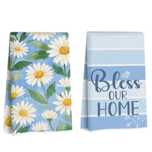 ZHAMEN Daisy Dream Kitchen Towel Soft Absorbent Hand Tea Towels Set of 2 - color: Multi 1576