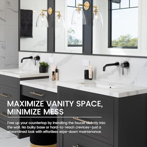 Bathroom Sink Faucet Matte Black Wall Mounted Bathroom Faucet, Single Handle Lavatory Sink Basin Swivel Mixer Tap with Valve - color: Matte Black