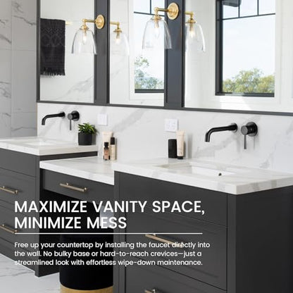Bathroom Sink Faucet Matte Black Wall Mounted Bathroom Faucet, Single Handle Lavatory Sink Basin Swivel Mixer Tap with Valve - color: Matte Black