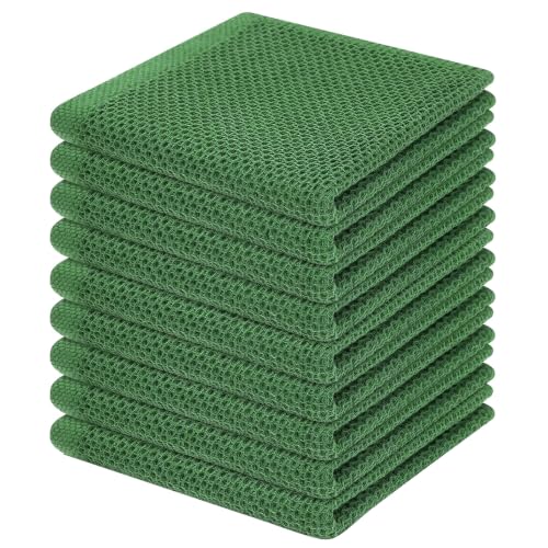 Homaxy 100% Cotton Waffle Weave Kitchen Dish Cloths, 9-Pack, Grass Green | Ultra Soft Absorbent Dish Towels, Quick Drying Dish Rags with Hanging Loop, 12 x 12 Inches - color: Grass Green, size: 12 x 12 - 9 Pack