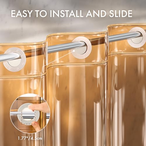 AmazerBath No Hook Shower Curtain and Liner 3-in-1, 8G Luxury Heavy Duty Clear Orange No Hook Shower Curtain Liner, 72x75 Cute EVA Bathroom Weighted Plastic Shower Curtain with 3 Heavyweight Stones - color: Rainbow Sunset