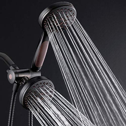 High Pressure 48-mode Luxury 3-way Combo – Dual Rain & Handheld Shower Head – 6 Foot Stainless Steel Hose – Anti Slip Grip – All Oil Rubbed Bronze Finish – Top US Brand – Extra Wall Bracket - color: Oil Rubbed Bronze