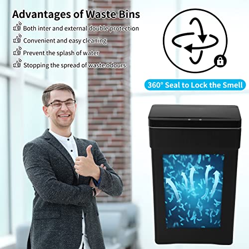 BLKMTY 13 Gallon Plastic Trash Can with Lid, Black, 50 Liters | Motion Sensor Garbage Can, for Kitchen, Home, Office, Bathroom - color: Black
