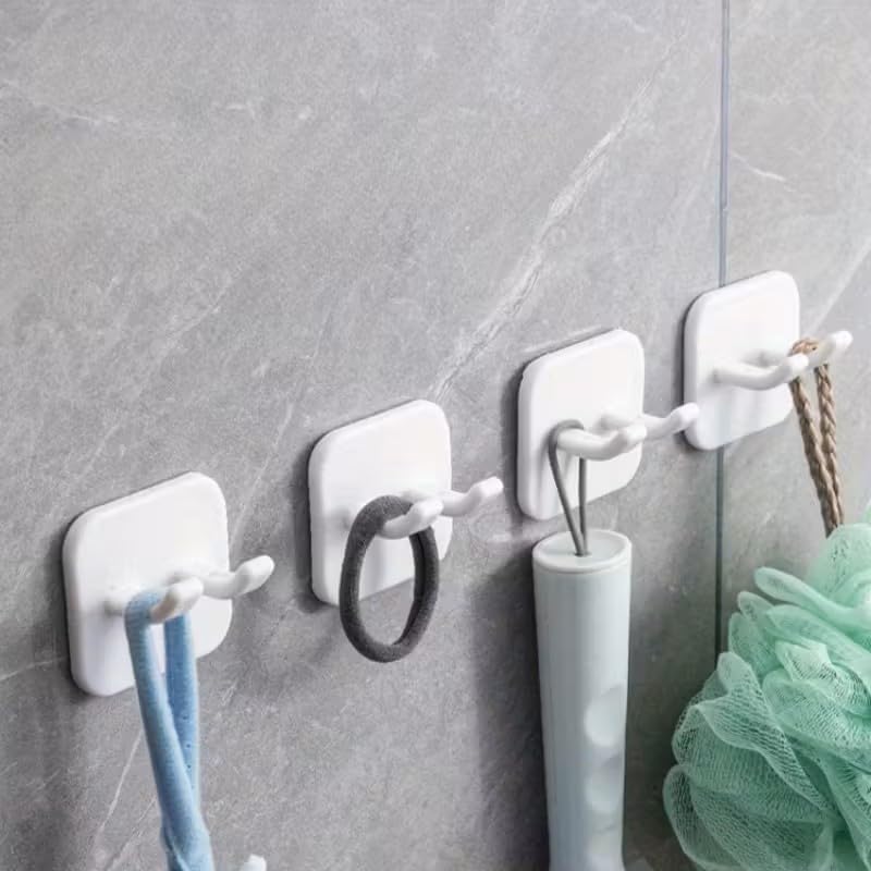 2pcs Self Adhesive Razor Holders, Wall Mount Utility Hooks, Waterproof Shower Hook for Razor, Plug, Robe, Towel - Contemporary Style, Easy Install, Plastic Material, White