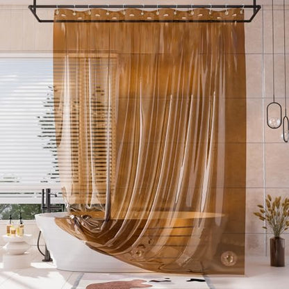 AmazerBath Extra Long Shower Curtain Liner, 100% EVA Clear Amber Heavy Duty 84 inch Shower Curtain and Liner 2-in-1, 72x84 Plastic Weighted Bathroom Shower Liner, 12 Grommets & 3 Heavyweight Stones - color: Rainbow Caramel Latte, size: 72"W x 84"L (Pack o