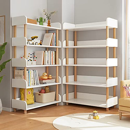 OSCHF 5-Tier Wooden Open Bookcase, Warm White | Modern Display Bookshelf with Top Edge, Solid Wood Frame, Home and Office Storage - color: Warm White, size: 5-tier