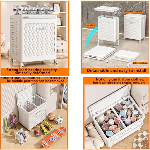 WESAPPINC 55L Collapsible Large Laundry Hamper, Plastic Laundry Basket with Wheels,Suitable for Bathroom, Bedroom, Dorm Room & Laundry Room,Basket with Handle (100L White) - color: 100L White