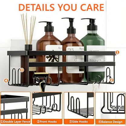 Self Adhesive Shower Caddy, 2-Pack No Drilling Rustproof Bathroom Organizers and Storage with Save Space Hooks, Apartment Essentials for Bathroom, Kitchen & Living Room - style: Style 3