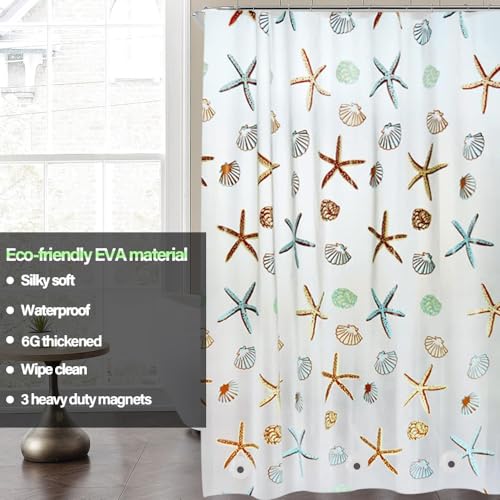 Plastic Shower Liner - Premium EVA Thickened Shower Curtain Liner with Rustproof Grommets and 3 Weighted Magnets, Waterproof Shower Curtain for Bathroom… (6G-Starfish, 72”*72”) - color: 6g-starfish, size: 72”*72”