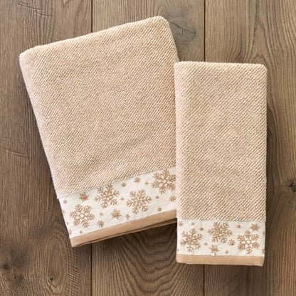 SKL Home Christmas/Winter Heather Snowflake Bath Towel, 100% Cotton, Tan | 100% Cotton. 500 GSM. Plush & absorbent jacquard. Great for holiday gifting. - color: Heather Snowflake (Tan), style: Bath Towel