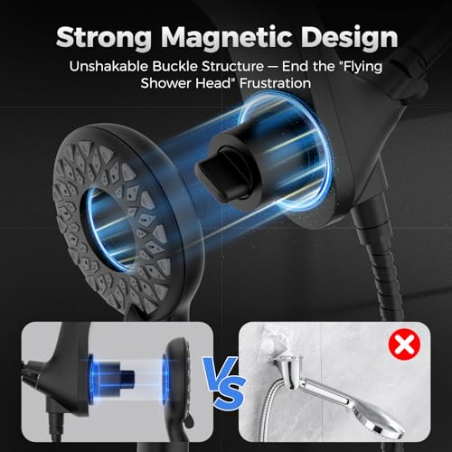 High Pressure Rain Shower Head with Handheld Spray Combo | Detachable Dual Shower Head with 10 Sprays Modes - Upgrade Knob Spray Mode Selector and Magnetic Guidance Docking System - color: Matte Black