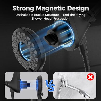 High Pressure Rain Shower Head with Handheld Spray Combo | Detachable Dual Shower Head with 10 Sprays Modes - Upgrade Knob Spray Mode Selector and Magnetic Guidance Docking System - color: Matte Black