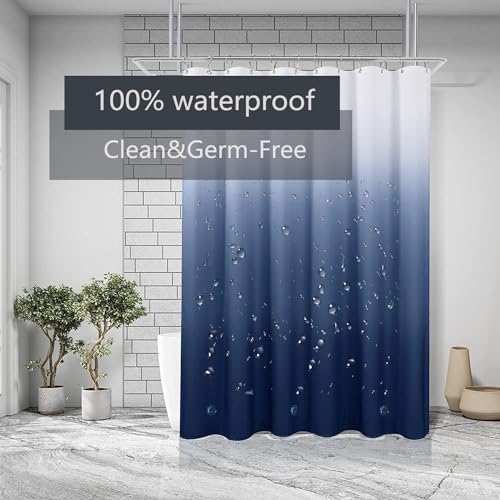 Shower Curtain Liner 72 x 72, Plastic Waterproof 4G Lightweight Shower Liner for Bathroom, with Grommets Holes and 3 Heavy Duty Magnetic Weights - color: Gradient Dark Blue