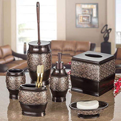 Creative Scents Dublin Brown Small Bathroom Trash Can with Lid - 1.3 Gal / 4.8L Decorative Oval Waste Basket - Durable Resin Garbage Can for Bathroom, Bedroom, Office Decor - Mini Wastebasket Bin - style: Trash Can