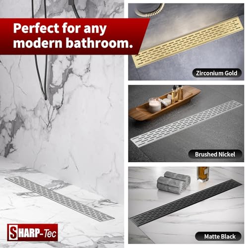 Sharp-tec Shower Drain, 36 inch Linear Shower Drain, Brushed 304 Stainless Steel Rectangular Shower Floor Drain with Adjustable Leveling Feet, Hair Strainer, cUPC Certified, ST-096-36S - color: Brushed Nickel, size: 36 inch
