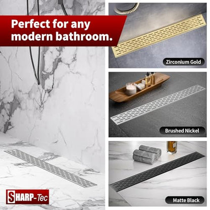 Sharp-tec Shower Drain, 36 inch Linear Shower Drain, Brushed 304 Stainless Steel Rectangular Shower Floor Drain with Adjustable Leveling Feet, Hair Strainer, cUPC Certified, ST-096-36S - color: Brushed Nickel, size: 36 inch