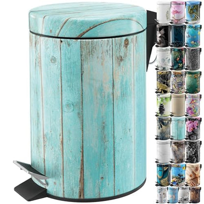 Sanilo Small Bathroom Trash Can with Lid [1.3 Gallon] - Lidded Tiny Trashcan for Garbage - Mini Metal Bin with Soft Closing Mechanism - Bath Room Accessoire Wastebin with Inner Bucket (Lumber) - color: Lumber