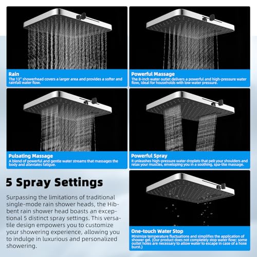 Hibbent 13'' 5-spray Rain Shower Head with 10-Spray Handheld, Chrome | cUPC Certified High Pressure Dual Showerhead Combo, Upgraded Rainfall Shower Head, 12'' Extension Arm, 71'' Hose & Holder - color: Chrome, style: Square 13''
