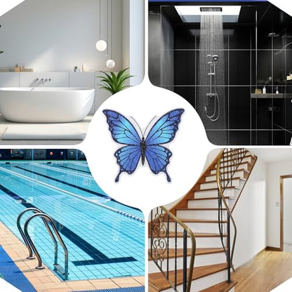 20 PCS Butterfly Non Slip Bathtub Stickers, Adhesive Anti Slip | Decal Treads for Shower & Bath Tub with Scraper for Safety Bathroom Tubs, Shower Floor, Stairs(Blue)