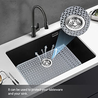 Silicone Sink Mat 28.4''x15.2'' Kitchen Sink Protector With DIY Drain Hole, Grey Farmhouse Silicone Protector 1pcs Kitchen Sinks Accessories - style: 29"