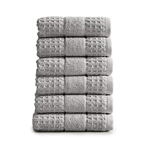 Market & Place 100% Cotton Super Soft Luxury Hand Towel Set | Quick-Dry and Highly Absorbent | Waffle Textured | 550 GSM | Includes 6 Hand Towels | Harper Collection (Light Grey) - color: Light Grey, size: Hand Towel (6-Pack)