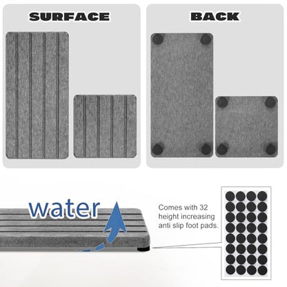 4PCS Stone Drying Tray for Bathroom Sink and Kitchen Counter, Fast Drying Diatomite Stone Sink Tray Soap Trays, Diatomaceous Coaster, Water Absorbing Stones Trays for Sinks - color: Gray 4stripes