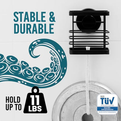 TAILI Patented Suction Cup Toothbrush Holder, Stainless Steel Anti-Puddling Shower Toothbrush Holder, No Drilling Removable Organizer for Bathroom Toothpaste, Razor, Kitchen and Office Items, Black - color: Black