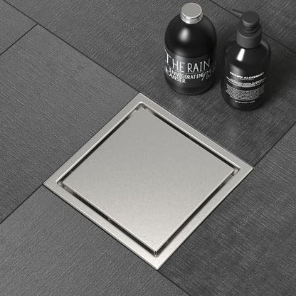 ELLO&ALLO 6 Inch Square Shower Drain Floor Drain with Flange Reversible 2-in-1 Cover Tile Insert Grate Removable SUS304 Stainless Steel in Brushed Nickel - color: Brushed Nickel, size: 6 Inch Tile insert Cover