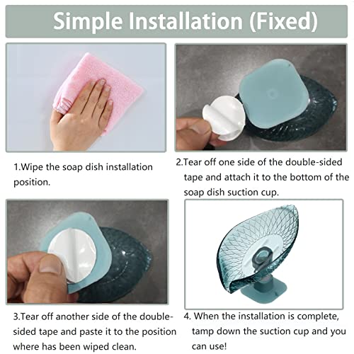 4 Pack Transparent Soap Dish Holder Bar Soap Holder Self Draining for Shower Leaf Shape Soap Holder Sponge Container with Enlarged Sucker Self-Draining to Keep Soap Dry (2Blue+ 2Grey) - color: 2blue+2grey