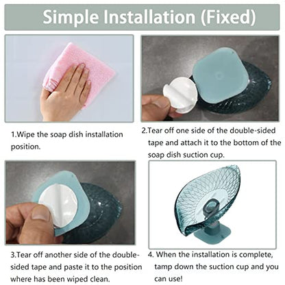 4 Pack Transparent Soap Dish Holder Bar Soap Holder Self Draining for Shower Leaf Shape Soap Holder Sponge Container with Enlarged Sucker Self-Draining to Keep Soap Dry (2Blue+ 2Grey) - color: 2blue+2grey