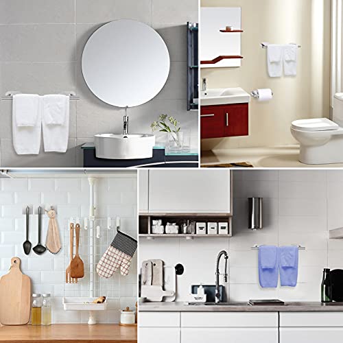 Self Adhesive Towel Bar, JiGiU Bathroom Hardware Set Include 16-Inch Bath Towel Bar,Toilet Paper Holder & 3 Packs Towel Hooks SUS304 Stainless Steel Wall Mount No Drill Sticky on Towel Holder Kit | With 16" Bath Towel Bar,Toilet Paper Holder & 3PCs Towel