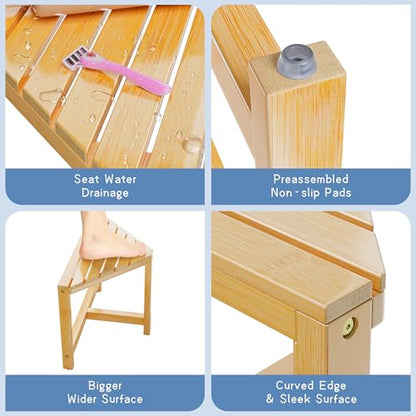 Shower Stool for Inside Shower - Small Bamboo Corner Shower Foot Rest for Shaving Legs,12 in High
