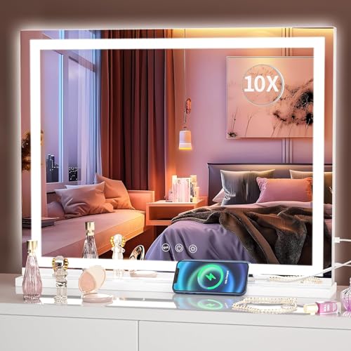 Hasipu Vanity Mirror with Lights, 23" x 18" LED Makeup Mirror, Lighted Makeup Mirror with Dimmable 3 Modes, Touch Screen Control Vanity Mirror Square White - color: White, size: 23"L x 18"W