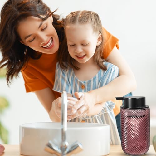 Glass Foaming Soap Dispenser - Foam Hand Soap Dispenser for Bathroom, 12 Oz Face Wash Dispenser Bottle with Foam Pump, Refillable Dish Dispenser for Kitchen (Pink) - color: Pink