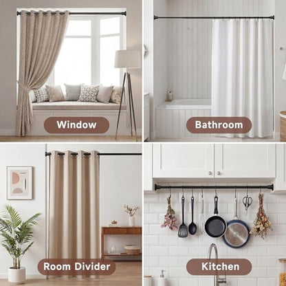 Black Tension Curtain Rod 24 to 94 Inch(2-7.8ft) - Spring Tension Shower Curtain Rod, No Drilling Tension Rod for Curtains Windows Closet Kitchen - color: Black, size: 24-94 Inches