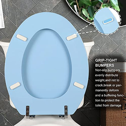 Angol Shiold Wood Toilet Seat, Zinc Alloy Hinges (Elongated, Blue) | Elongated Toilet Seat, Scratch Resistant Wood Surface, Easy to Install and Clean - color: Blue, size: Elongated