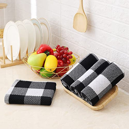 Homaxy 100% Cotton Plaid 8 Pack Kitchen Towels, 13" x 28", White & Black | Waffle Weave, Plaid, Super Soft and Absorbent Dish Towels, Quick Drying, Multi-Purpose - color: White & Black, size: 13 x 28 - 8 Pack