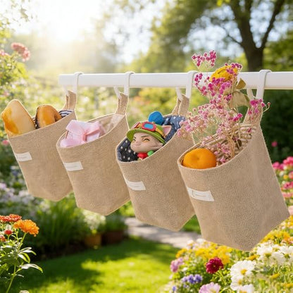 4 Pack Wall Hanging Storage Bags Hanging Storage Bags Cotton Linen Storage Basket Foldable Wall Hanging Basket Family Organizer Box Decorative Bag (Brown)3.93 * 3.93 * 5.31