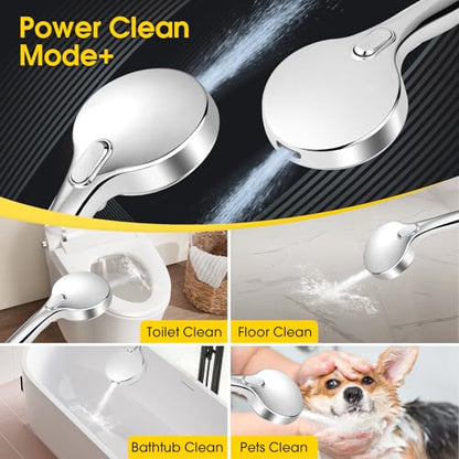 High Pressure Shower Head with Handheld,8-settings Handheld Shower Head with On Off Switch,79-inches Extra Long Hose and Built-in Power Wash to Tub,Wall&Tile,Adjustable Brackets,Silver