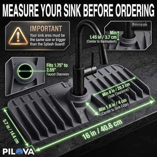 Premium Kitchen Sink Splash Guard – 16" x 5.7" Silicone Faucet Mat with Secure Pressure Clip, True 10° 3D Drainage(No Pooling), Anti-Lift Design, Flexible Leak-Sealing Ring, Non-Slip Fit Behind Faucet - size: 16" x 5.7"