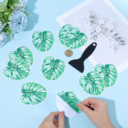 10Pcs Leaves Non Slip Bathtub Stickers Shower Stickers with Premium Scraper Adhesive Green PVC Durable Safety Shower Grips Plant Appliques Decal Treads for Bathroom Bath Tub Pool Stairs Adult - style: Leaf
