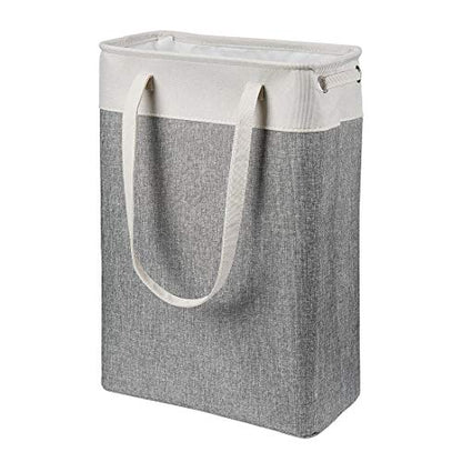 Laundry Basket with Handles Beige&Grey-Slim Laundry Bin Collapsible Dirty Clothes Basket Narrow Laundry Bag Foldable Dirty Hamper for Camping, Dorms, Apartments - color: Beige-Grey