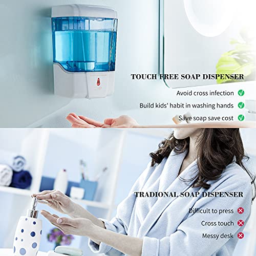 Soap Dispenser Wall Mount, Automatic Hand Sanitizer Dispenser 600ml Gel n Liquid Touchless Commercial Wall Soap Dispenser for Bathroom,White-600ml - color: White-600ml