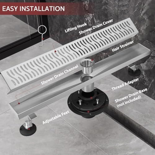 Linear Shower Drain, 32 inch Brushed Nickel | Including Hair Catcher and Removable Grate, 304 Stainless Steel, Easy to Install and Clean (Drain Base Not Included) - color: Brushed Nickel, size: 32 inch