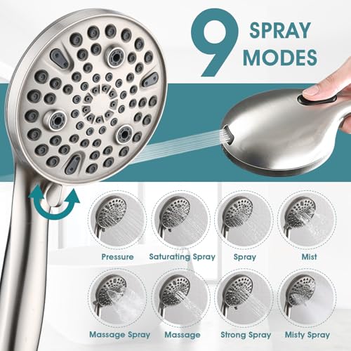 Hand Shower with Slide Bar, High Pressure 10 Setting Handheld Shower Head, Adjustable Height 24" Slide Bar, Wall Supply Elbow and 6.6ft Extra Long Shower Hose - Brushed Nickel - color: Brushed Nickel