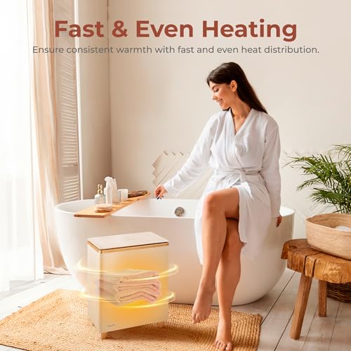 SereneLife Luxury Rectangle Towel Warmer - Spa & Bathroom Heater with Custom Fragrance, Auto Shut-Off, Fits 2 large Towels, Blankets, Bathrobes, PJ's - Perfect Gift for Him & Her (Rose Gold) - color: Rose Gold