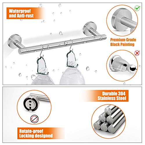 Tudoccy 5-Piece Brushed Nickel Bathroom Hardware Set, 16in SUS304 | Includes hand towel bar, toilet paper holder, 3 robe hooks; round wall-mounted design for modern bathroom - color: Brushed Nickel, size: 16 Inch 5 pcs