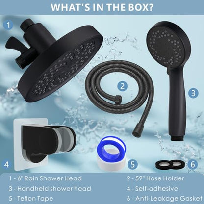 Rain Shower Head with Handheld, High Pressure Rainfall Showerhead and 3 Settings Hand held Spray Combo with Detachable Hose (Black) - color: Matte Black