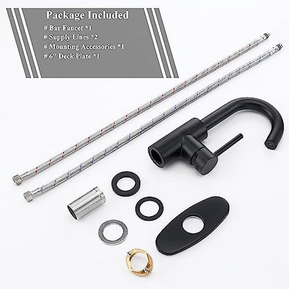 Black Bar Faucet Single Hole, Jodulos Black Matte Bar Sink Faucet with Deck Plate and Supply Lines, Stainless Steel Single Handle Wet Bar Sink Faucet, Matte Black Bathroom Faucet JU1100-BK - color: Matte Black
